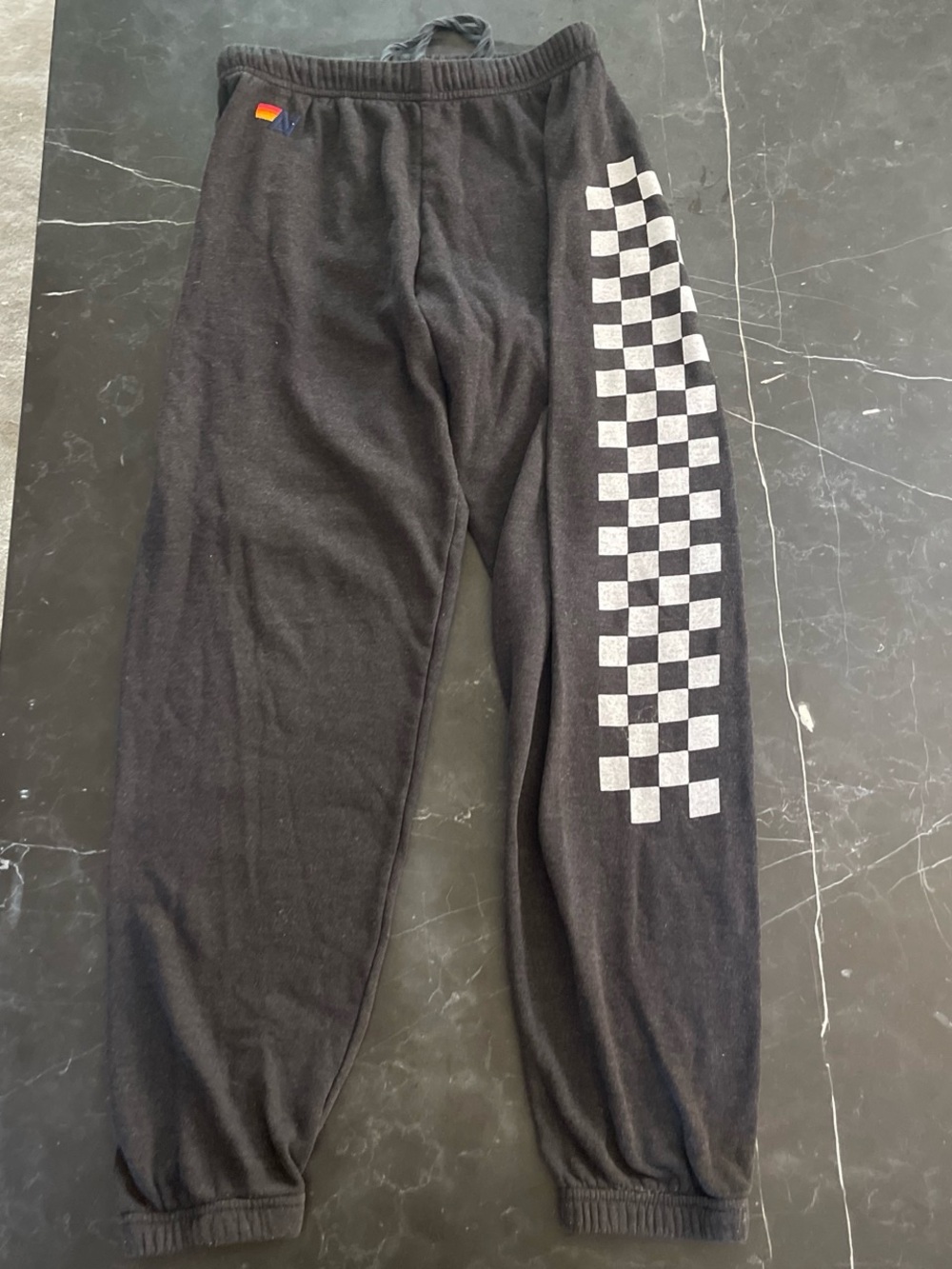 Aviator Nation Black Joggers with White Checker Stripe Size M